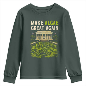 Make Algae Great Again Lincoln Memorial Reflecting Pool Graphic Youth Sweatshirt Funny Washington DC Viral Swamp Meme TS02 Dark Forest Green Print Your Wear