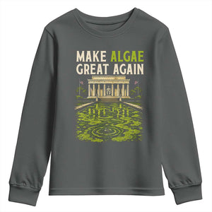 Make Algae Great Again Lincoln Memorial Reflecting Pool Graphic Youth Sweatshirt Funny Washington DC Viral Swamp Meme TS02 Dark Heather Print Your Wear