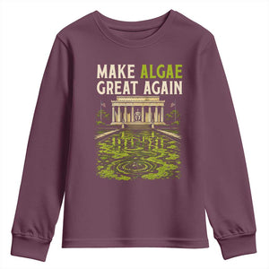 Make Algae Great Again Lincoln Memorial Reflecting Pool Graphic Youth Sweatshirt Funny Washington DC Viral Swamp Meme TS02 Maroon Print Your Wear