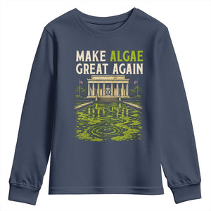 Make Algae Great Again Lincoln Memorial Reflecting Pool Graphic Youth Sweatshirt Funny Washington DC Viral Swamp Meme TS02 Navy Print Your Wear