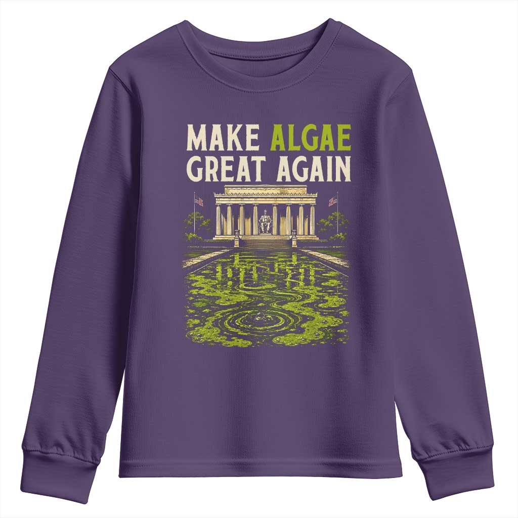 Make Algae Great Again Lincoln Memorial Reflecting Pool Graphic Youth Sweatshirt Funny Washington DC Viral Swamp Meme TS02 Purple Print Your Wear