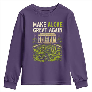Make Algae Great Again Lincoln Memorial Reflecting Pool Graphic Youth Sweatshirt Funny Washington DC Viral Swamp Meme TS02 Purple Print Your Wear