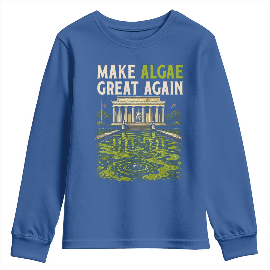 Make Algae Great Again Lincoln Memorial Reflecting Pool Graphic Youth Sweatshirt Funny Washington DC Viral Swamp Meme TS02 Royal Blue Print Your Wear