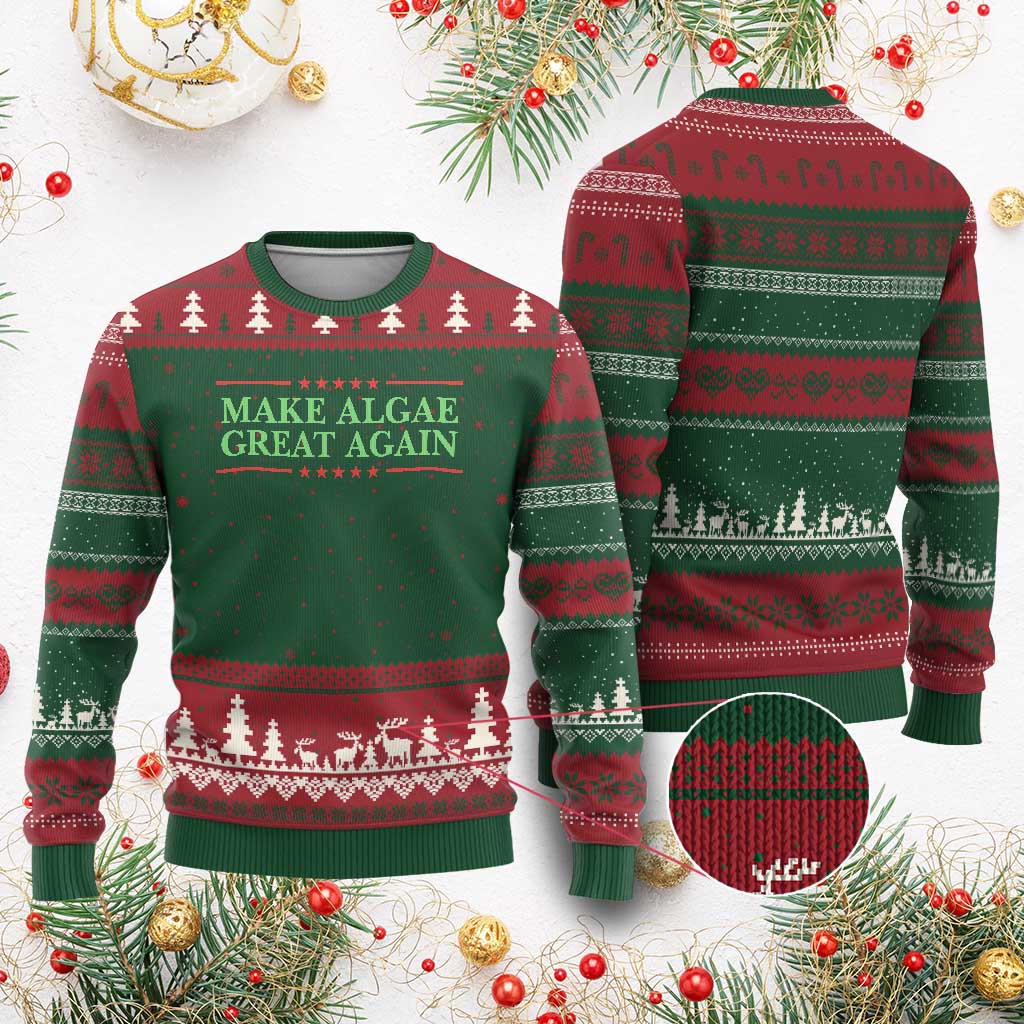 Make Algae Great Again Retro Ugly Christmas Sweater Funny Lincoln Memorial Reflecting Pool Parody Meme TS02 Red Green Print Your Wear