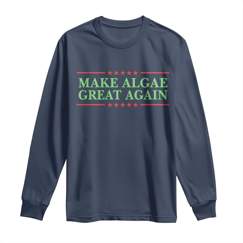 Make Algae Great Again Retro Long Sleeve Shirt Funny Lincoln Memorial Reflecting Pool Parody Meme TS02 Navy Print Your Wear