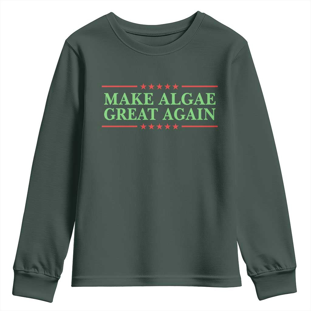 Make Algae Great Again Retro Youth Sweatshirt Funny Lincoln Memorial Reflecting Pool Parody Meme TS02 Dark Forest Green Print Your Wear