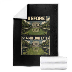 Before and 14 Million Dollars Later Lincoln Memorial Reflecting Pool Meme Throw Blanket Funny Government Spending Satire TS02 Black Print Your Wear