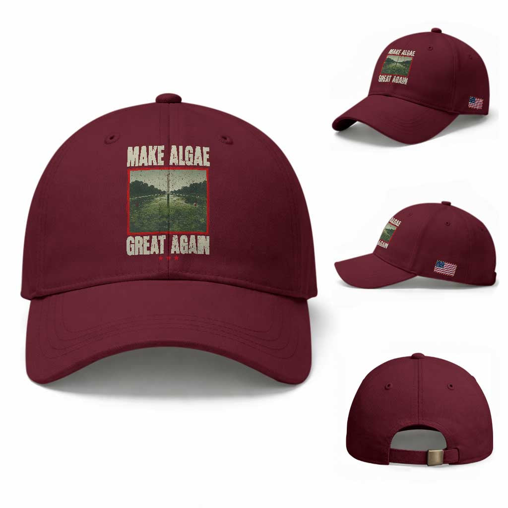 Make Algae Great Again Funny DC Slamp Slime Parody Baseball Cap Washington Monument Reflecting Pool Vintage Photo TS02 Baseball Cap Universal Fit Maroon Print Your Wear