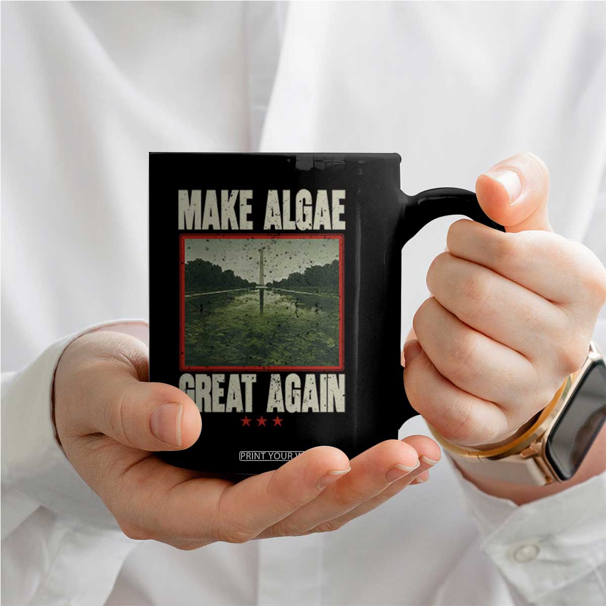 Make Algae Great Again Funny DC Slamp Slime Parody Coffee Mug Washington Monument Reflecting Pool Vintage Photo TS02 Print Your Wear