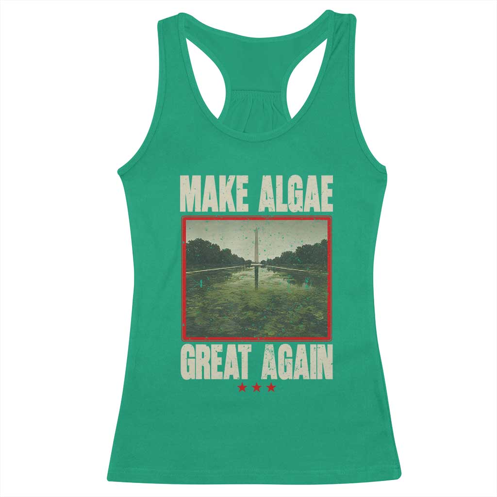 Make Algae Great Again Funny DC Slamp Slime Parody Racerback Tank Top Washington Monument Reflecting Pool Vintage Photo TS02 Irish Green Print Your Wear