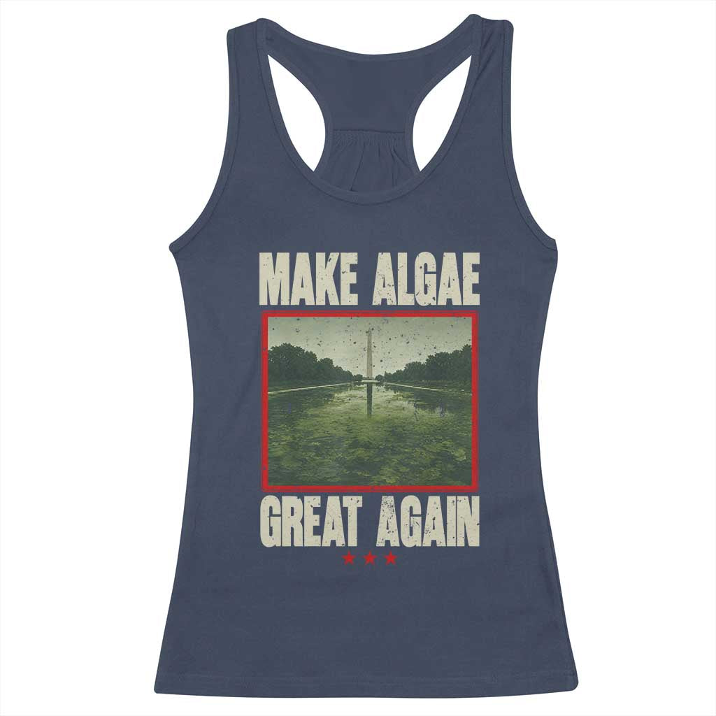 Make Algae Great Again Funny DC Slamp Slime Parody Racerback Tank Top Washington Monument Reflecting Pool Vintage Photo TS02 Navy Print Your Wear