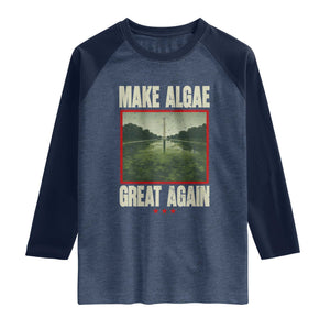 Make Algae Great Again Funny DC Slamp Slime Parody Raglan Shirt Washington Monument Reflecting Pool Vintage Photo TS02 Heather Denim Navy Print Your Wear
