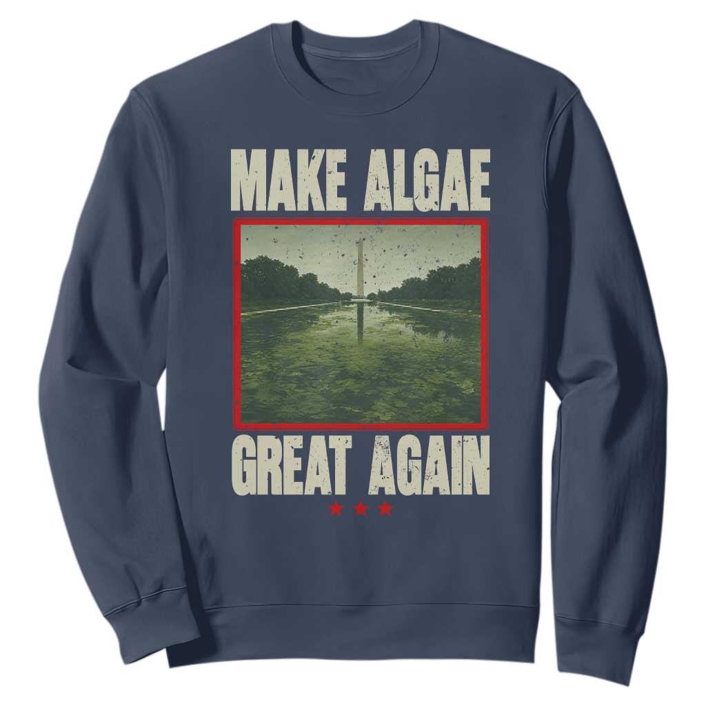 Make Algae Great Again Funny DC Slamp Slime Parody Sweatshirt Washington Monument Reflecting Pool Vintage Photo TS02 Navy Print Your Wear