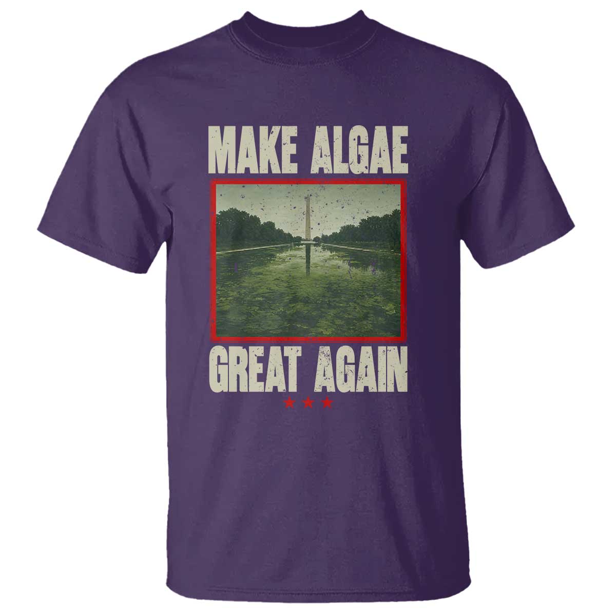 Make Algae Great Again Funny DC Slamp Slime Parody T Shirt Washington Monument Reflecting Pool Vintage Photo TS02 Purple Print Your Wear