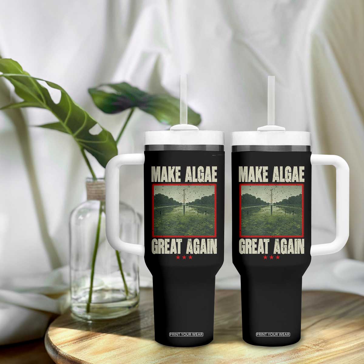 Make Algae Great Again Funny DC Slamp Slime Parody Tumbler With Handle Washington Monument Reflecting Pool Vintage Photo TS02 Print Your Wear
