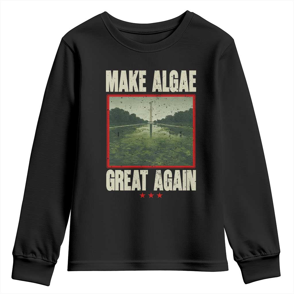 Make Algae Great Again Funny DC Slamp Slime Parody Youth Sweatshirt Washington Monument Reflecting Pool Vintage Photo TS02 Black Print Your Wear