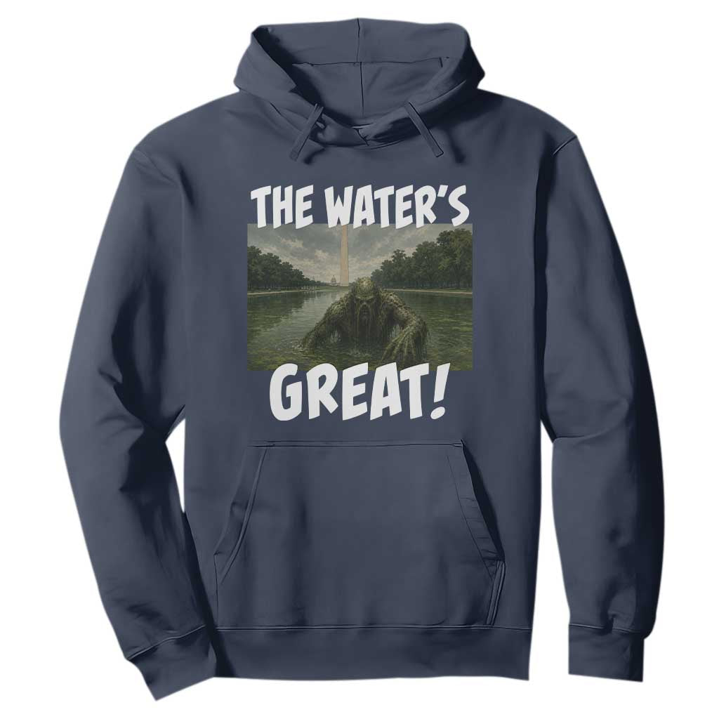 The Water is Great Swamp Monster Reflecting Pool Hoodie Funny Washington DC Algae Creature Meme TS02 Navy Print Your Wear