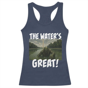 The Water is Great Swamp Monster Reflecting Pool Racerback Tank Top Funny Washington DC Algae Creature Meme TS02 Navy Print Your Wear