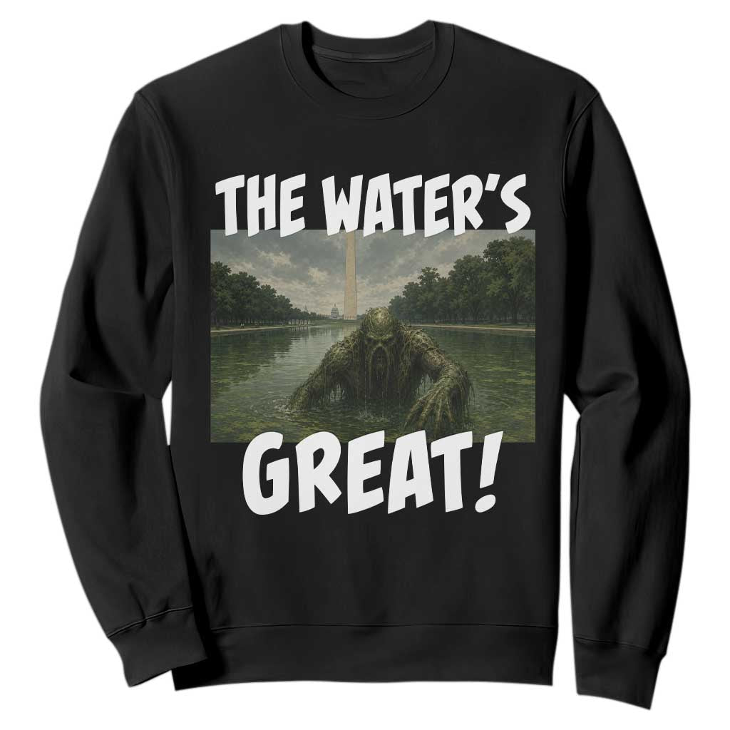 The Water is Great Swamp Monster Reflecting Pool Sweatshirt Funny Washington DC Algae Creature Meme TS02 Black Print Your Wear