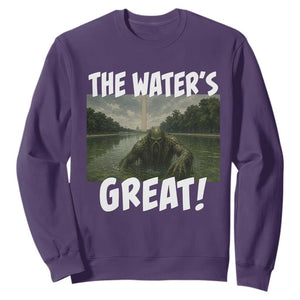 The Water is Great Swamp Monster Reflecting Pool Sweatshirt Funny Washington DC Algae Creature Meme TS02 Purple Print Your Wear