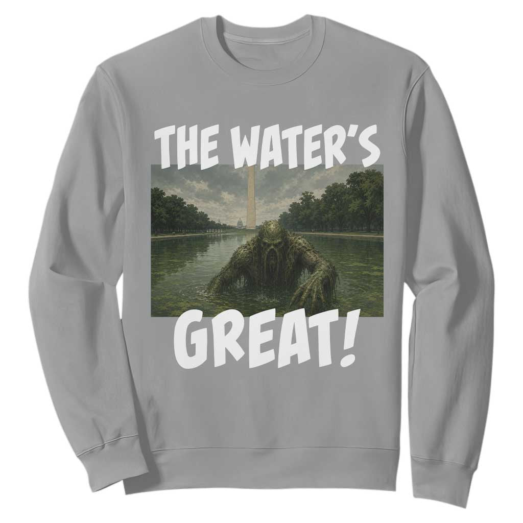 The Water is Great Swamp Monster Reflecting Pool Sweatshirt Funny Washington DC Algae Creature Meme TS02 Sport Gray Print Your Wear
