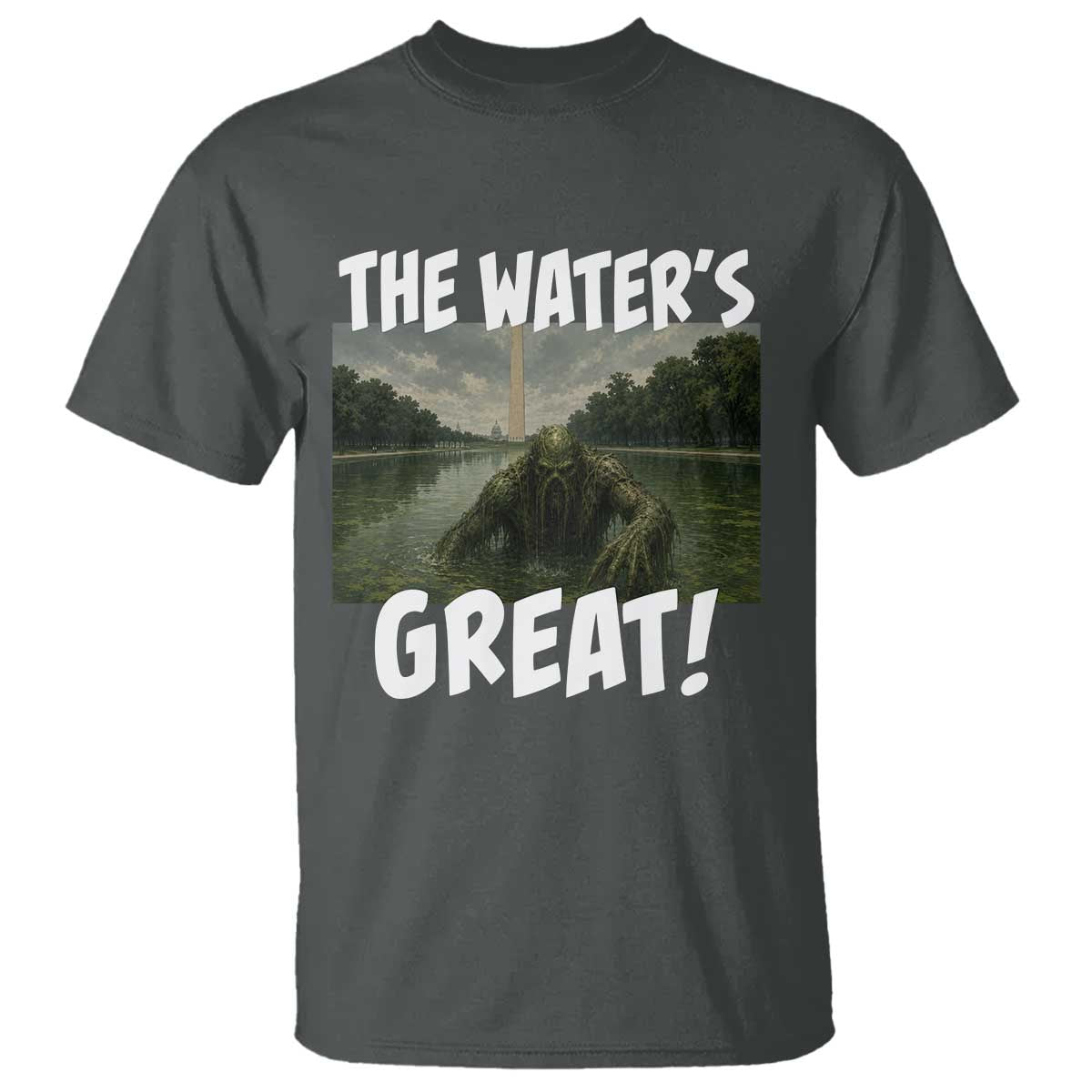 The Water is Great Swamp Monster Reflecting Pool T Shirt Funny Washington DC Algae Creature Meme TS02 Dark Heather Print Your Wear