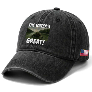 The Water is Great Swamp Monster Reflecting Pool Washed Cotton Baseball Cap Funny Washington DC Algae Creature Meme TS02 Print Your Wear