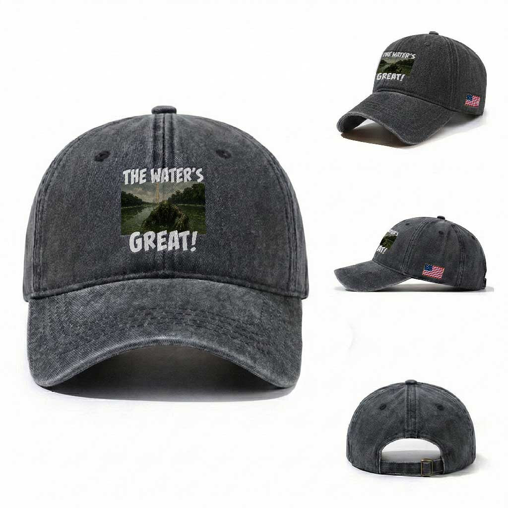 The Water is Great Swamp Monster Reflecting Pool Washed Cotton Baseball Cap Funny Washington DC Algae Creature Meme TS02 Washed Cap Universal Fit Dark Gray Print Your Wear