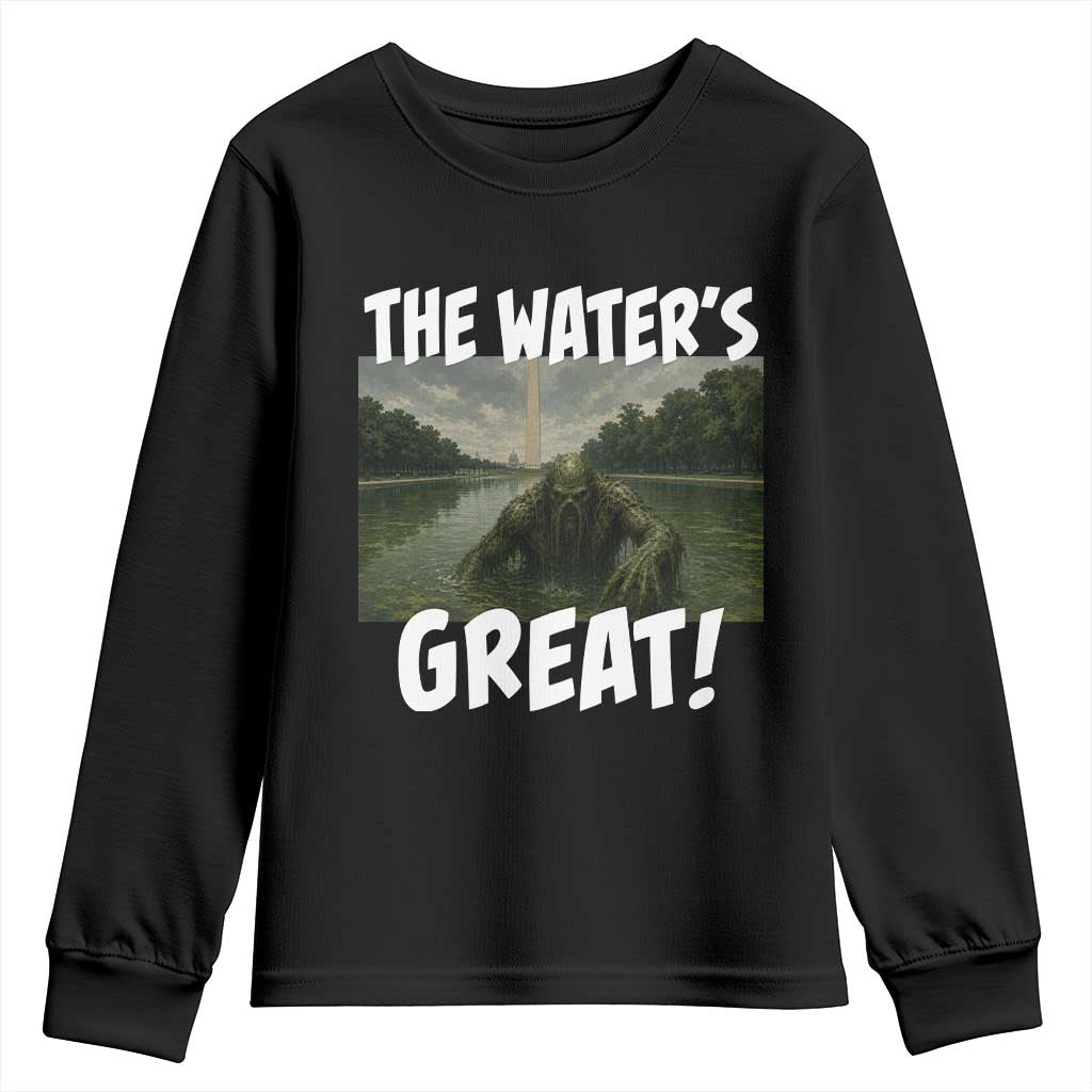 The Water is Great Swamp Monster Reflecting Pool Youth Sweatshirt Funny Washington DC Algae Creature Meme TS02 Black Print Your Wear
