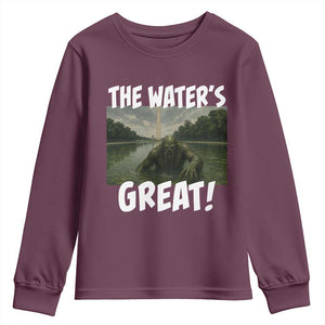 The Water is Great Swamp Monster Reflecting Pool Youth Sweatshirt Funny Washington DC Algae Creature Meme TS02 Maroon Print Your Wear