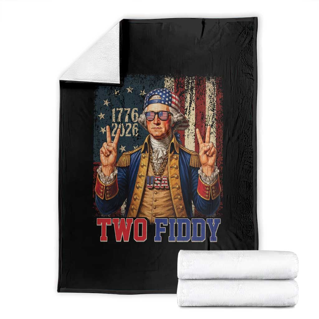 Two Fiddy George Washington Peace Signs Throw Blanket Funny Semiquincentennial Hip Hop Style President TS02 Black Print Your Wear