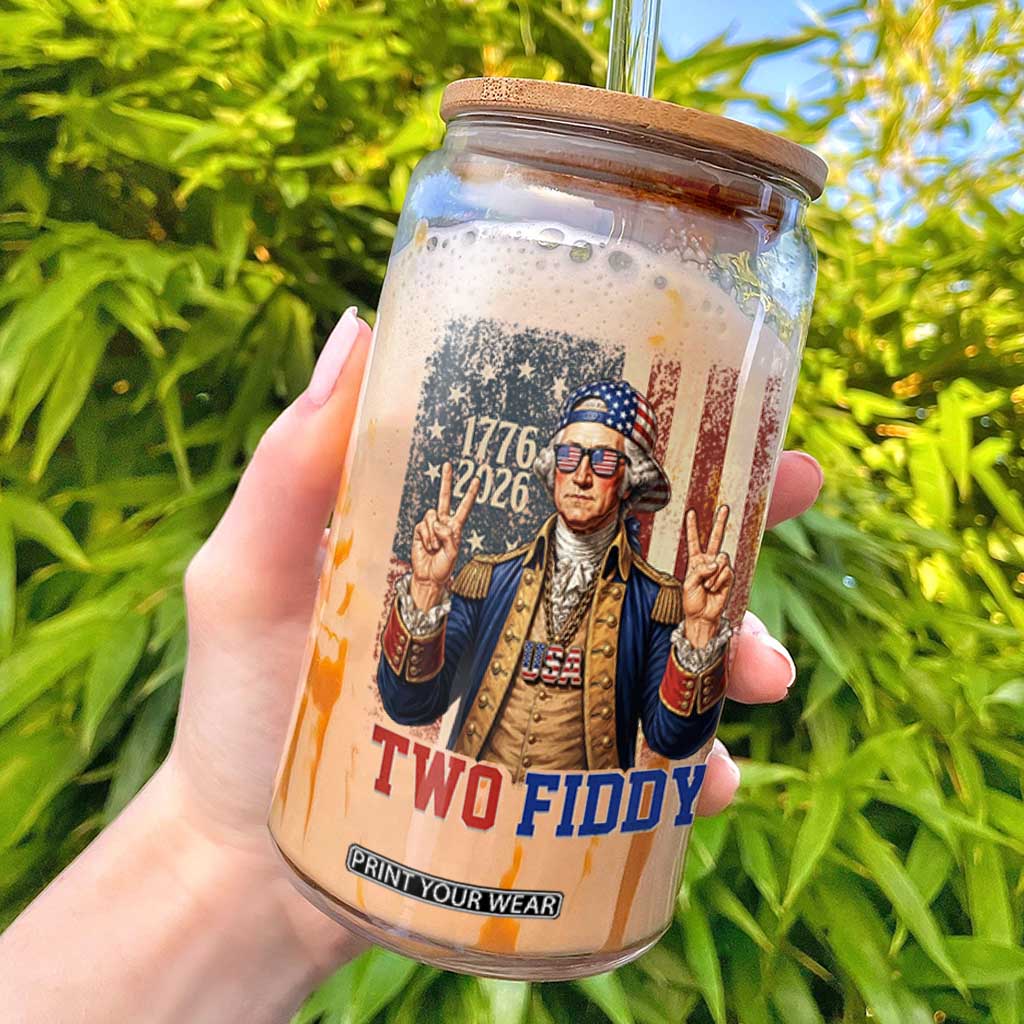 Two Fiddy George Washington Peace Signs Glass Can Funny Semiquincentennial Hip Hop Style President TS02 Black Print Your Wear