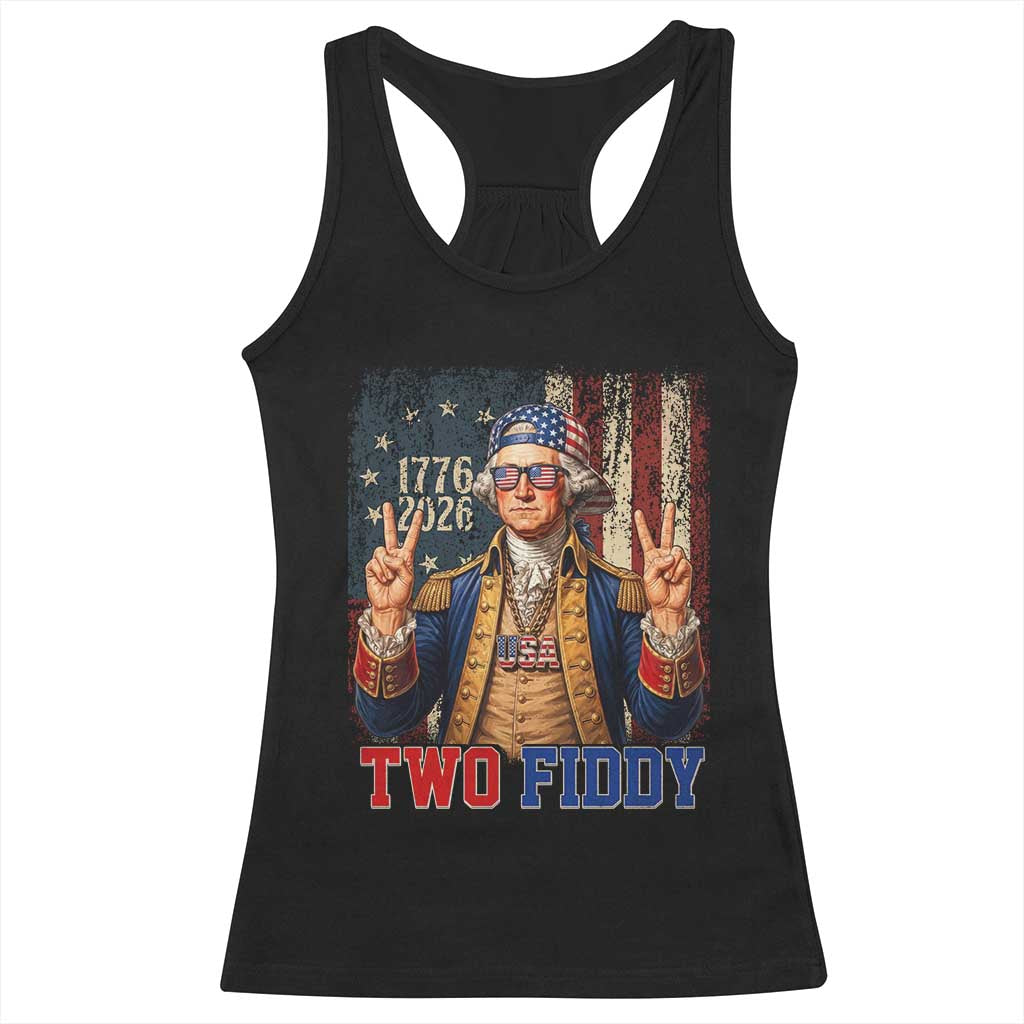 Two Fiddy George Washington Peace Signs Racerback Tank Top Funny Semiquincentennial Hip Hop Style President TS02 Black Print Your Wear