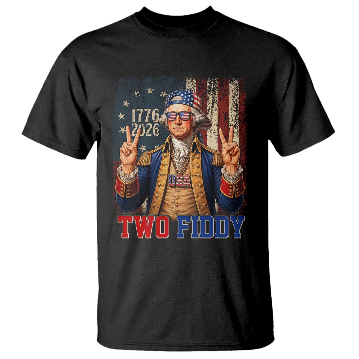 Two Fiddy George Washington Peace Signs T Shirt Funny Semiquincentennial Hip Hop Style President TS02 Black Print Your Wear