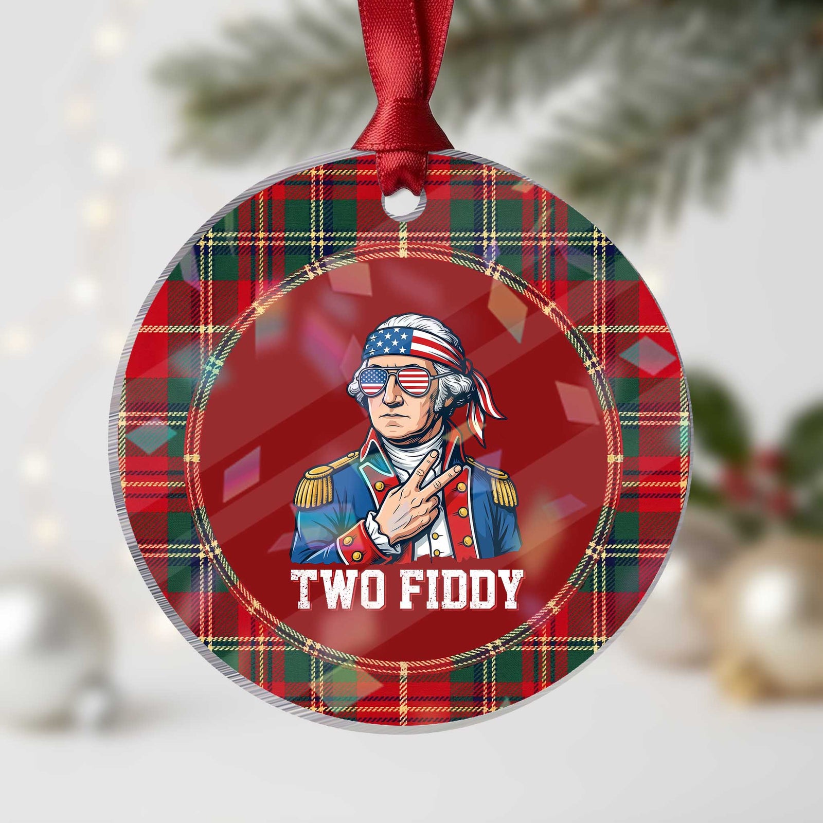 Two Fiddy George Washington Bandana Holographic Acrylic Ornament Funny Cool Sunglasses American Flag Headband Peace Sign Patriotic