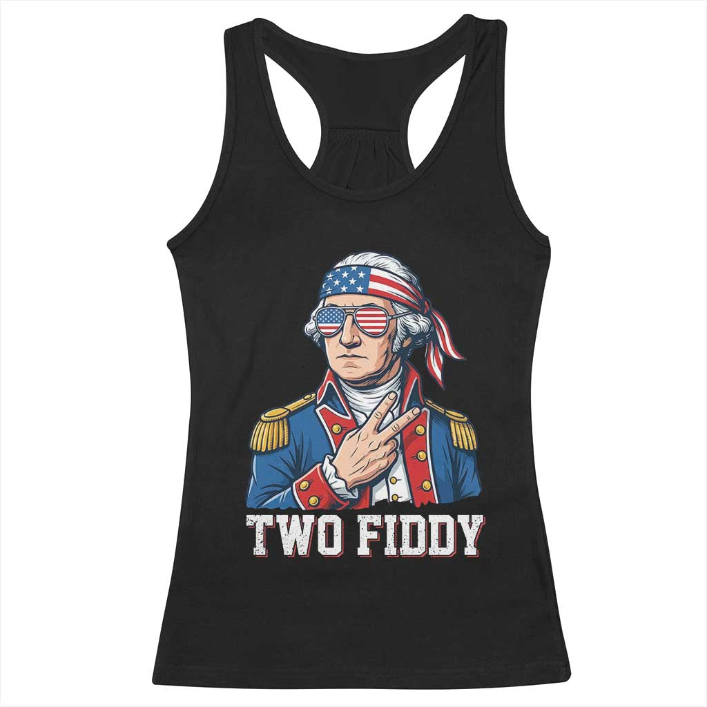 Two Fiddy George Washington Bandana Racerback Tank Top Funny Cool Sunglasses American Flag Headband Peace Sign Patriotic TS02 Black Print Your Wear