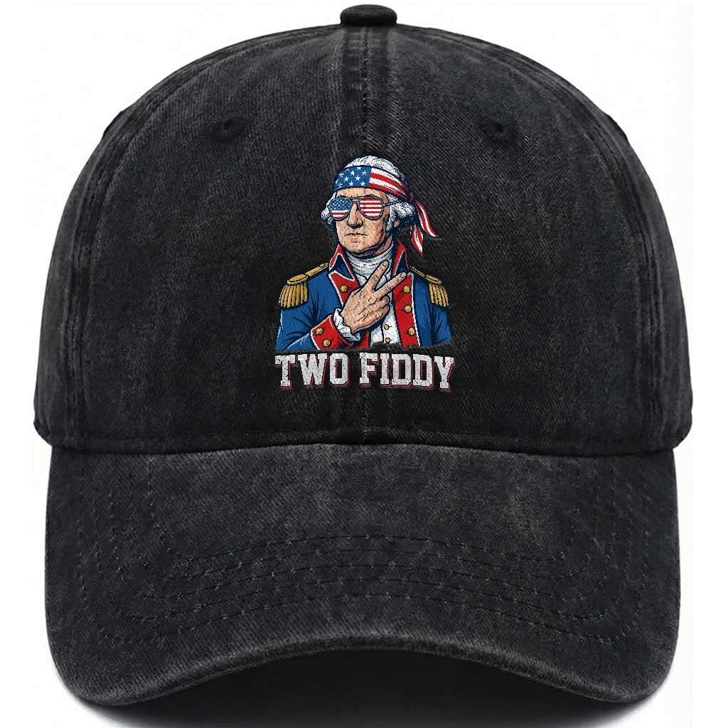 Two Fiddy George Washington Bandana Washed Cotton Baseball Cap Funny Cool Sunglasses American Flag Headband Peace Sign Patriotic TS02 Print Your Wear