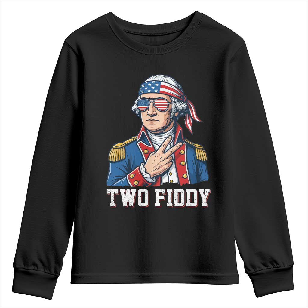 Two Fiddy George Washington Bandana Youth Sweatshirt Funny Cool Sunglasses American Flag Headband Peace Sign Patriotic TS02 Black Print Your Wear