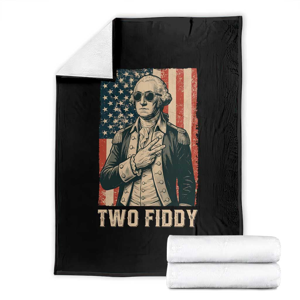 Two Fiddy Vintage George Washington Throw Blanket Funny Sunglasses Peace Sign Retro American Flag Semiquincentennial TS02 Black Print Your Wear