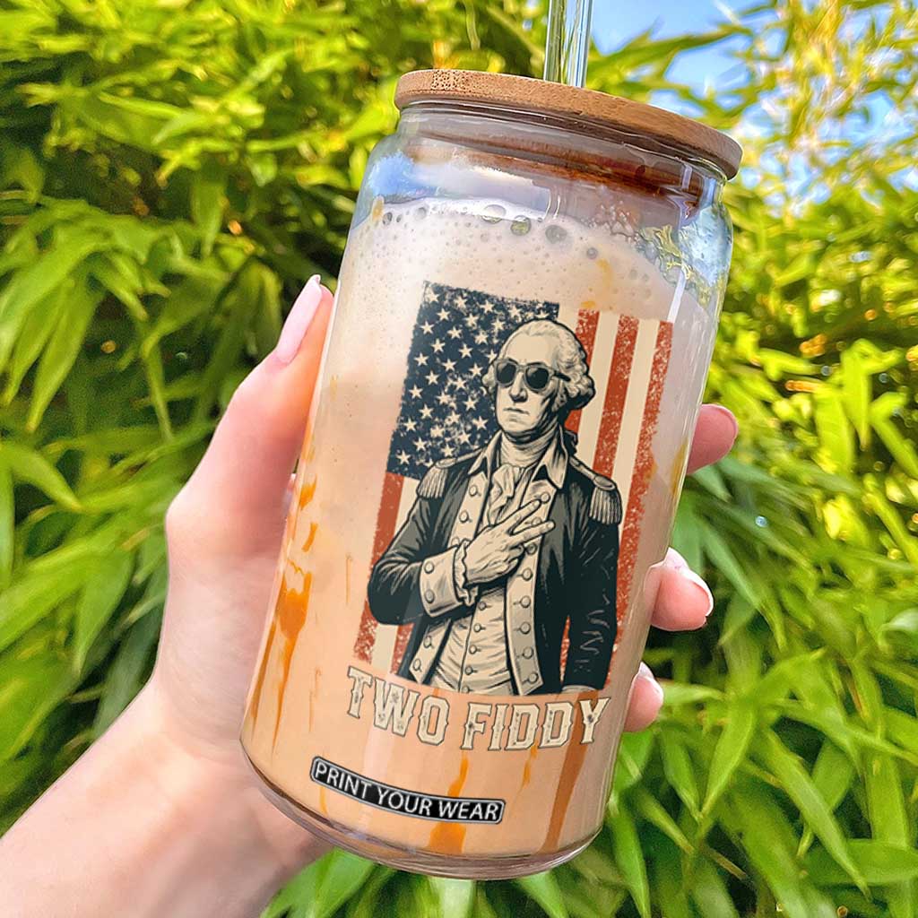 Two Fiddy Vintage George Washington Glass Can Funny Sunglasses Peace Sign Retro American Flag Semiquincentennial TS02 Black Print Your Wear
