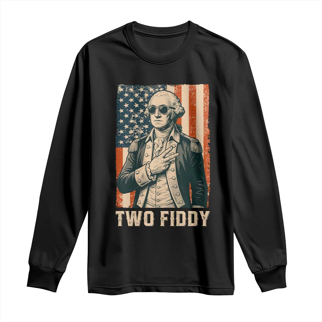 Two Fiddy Vintage George Washington Long Sleeve Shirt Funny Sunglasses Peace Sign Retro American Flag Semiquincentennial TS02 Black Print Your Wear
