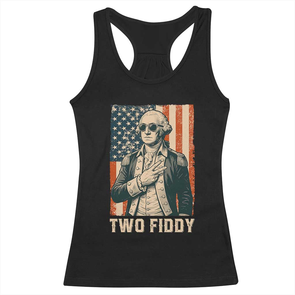 Two Fiddy Vintage George Washington Racerback Tank Top Funny Sunglasses Peace Sign Retro American Flag Semiquincentennial TS02 Black Print Your Wear