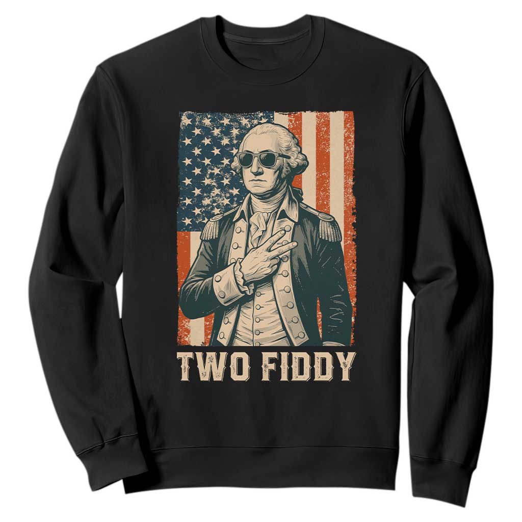 Two Fiddy Vintage George Washington Sweatshirt Funny Sunglasses Peace Sign Retro American Flag Semiquincentennial TS02 Black Print Your Wear