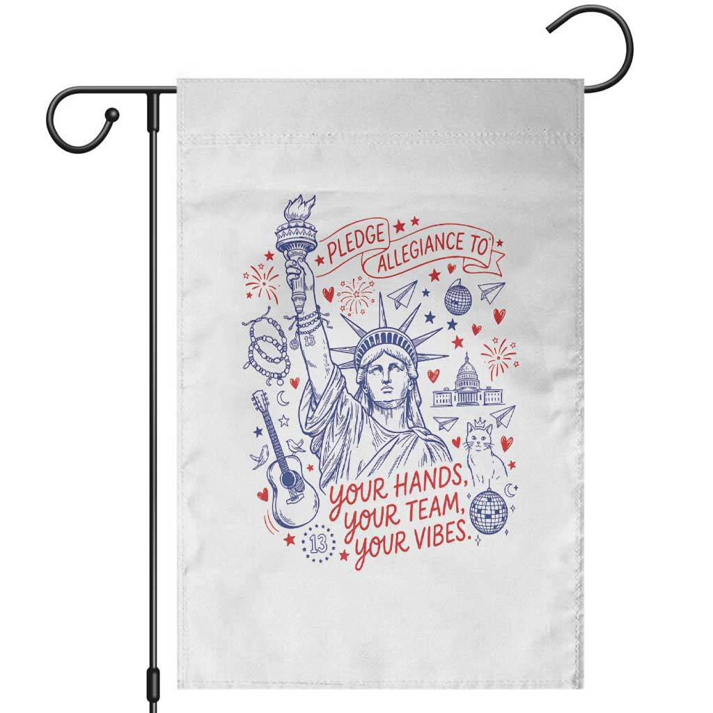 Pledge Allegiance To Your Hands Team Vibes Garden Flag Statue of Liberty Doodle Americana Graphic TS02 White Print Your Wear