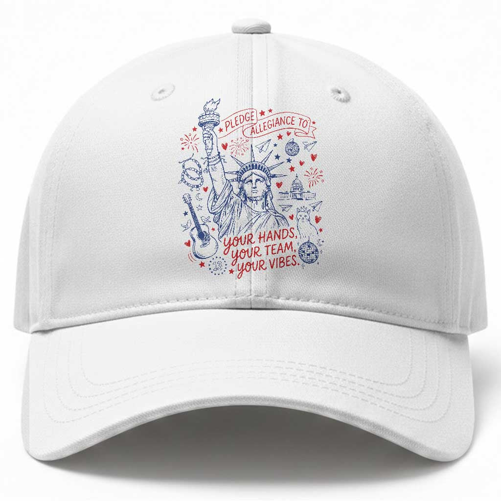 Pledge Allegiance To Your Hands Team Vibes Baseball Cap Statue of Liberty Doodle Americana Graphic TS02 Print Your Wear