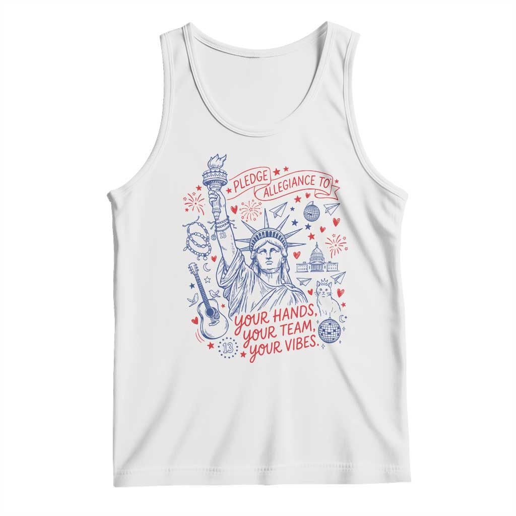 Pledge Allegiance To Your Hands Team Vibes Tank Top Statue of Liberty Doodle Americana Graphic TS02 White Print Your Wear
