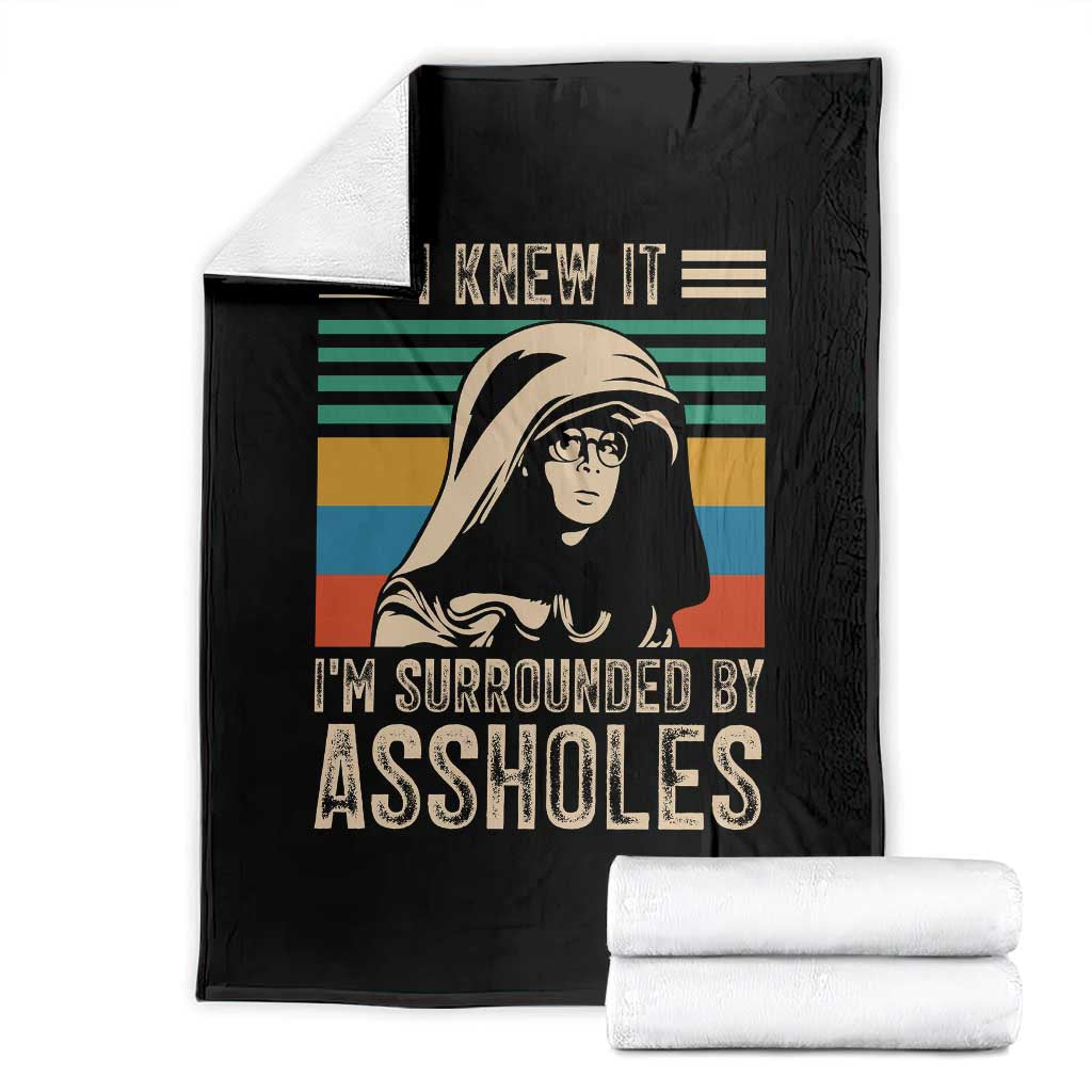 Funny I Knew It Im Surrounded by Axxholes Sci-fi Parody Throw Blanket Retro Sunset Space Vintage 1980s Movie Quote Inspo Meme TS02 Black Print Your Wear