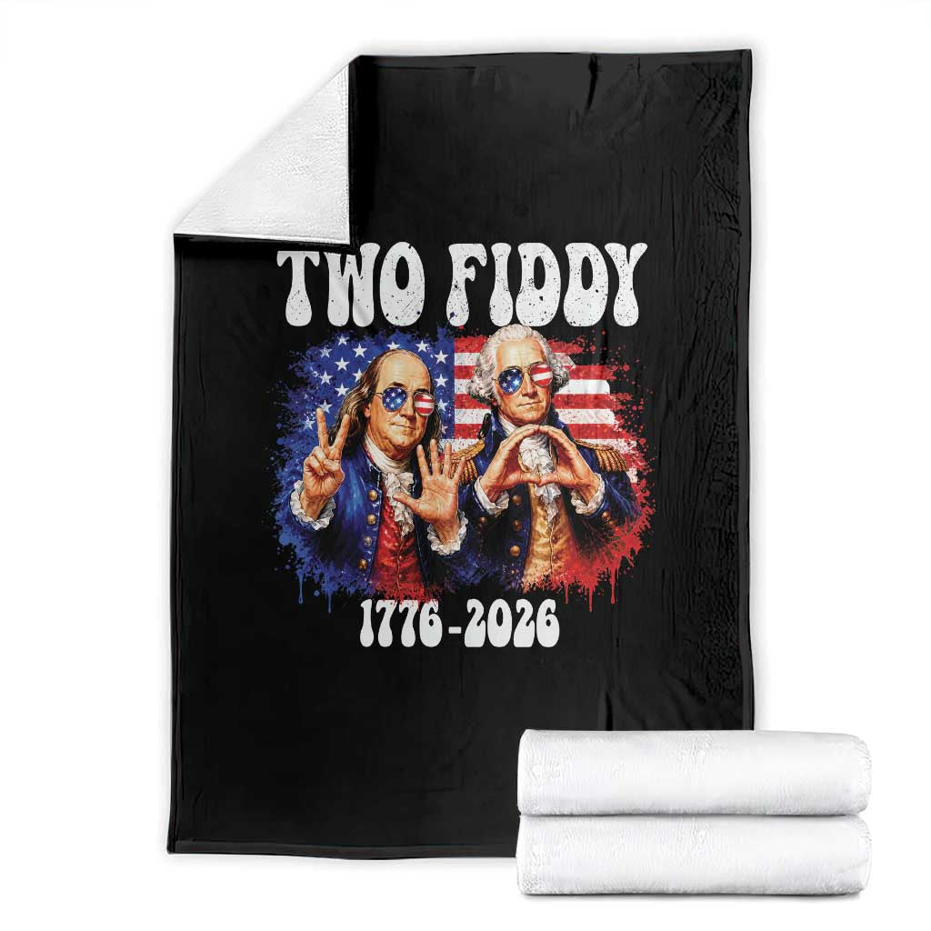 Two Fiddy Founding Fathers 1776 to 2026 Throw Blanket Funny Benjamin Franklin and George Washington American Flag Semiquincentennial TS02 Black Print Your Wear