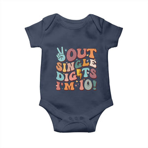 Funny Retro Groovy 10th Birthday Baby Onesie Out Single Digits I'm Ten TS02 Navy Print Your Wear