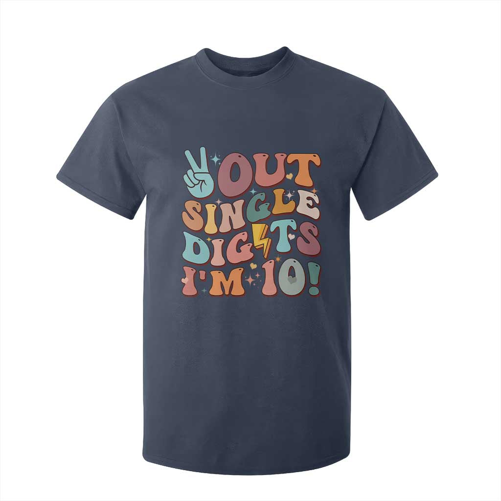 Funny Retro Groovy 10th Birthday T Shirt For Kid Out Single Digits I'm Ten TS02 Navy Print Your Wear